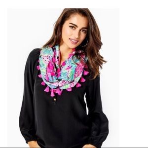 Lilly Pulitzer Multicolor Floral Tassel Scarf - Pink, Aqua, Green